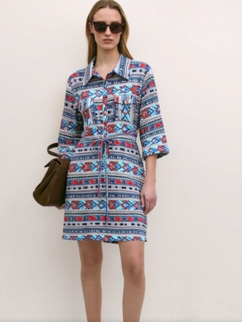 Speed Control Womens Size L Shirt Dress 3/4 Sleeves Roll Tab Belted